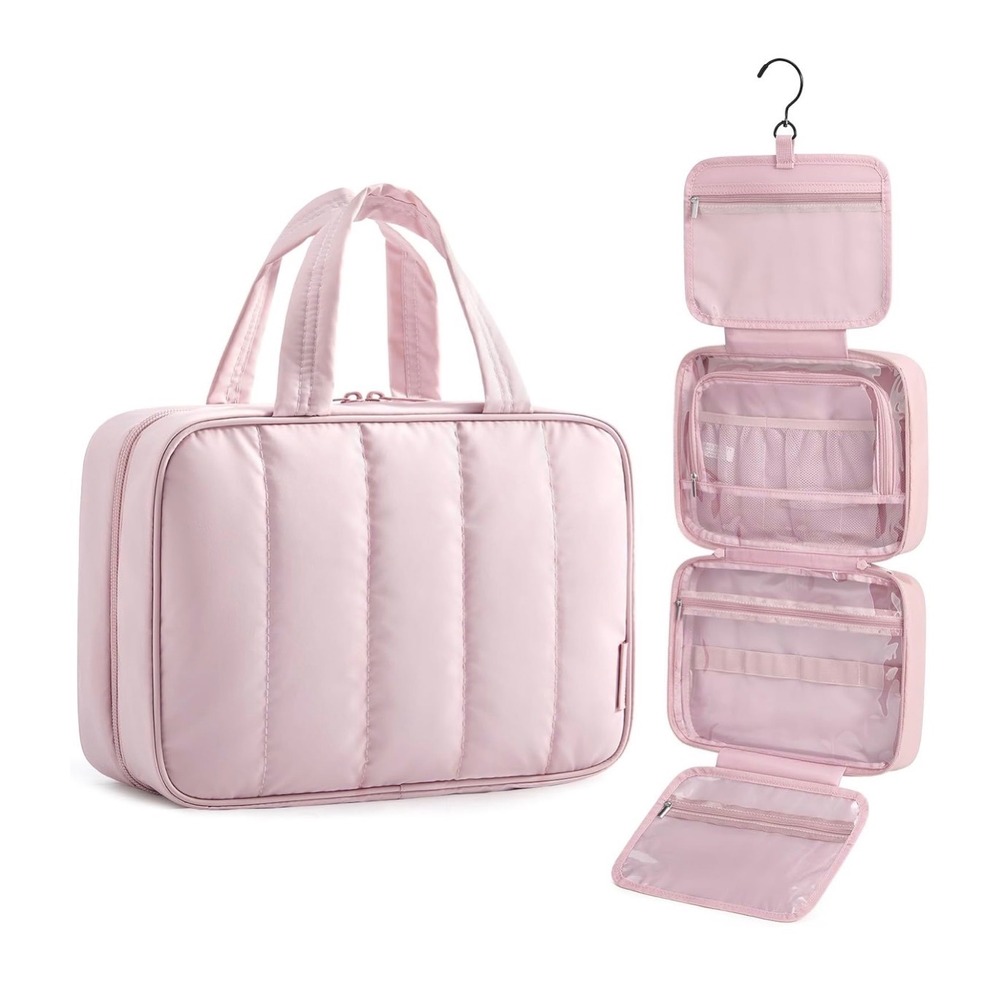 Bagsmart Hanging Toiletry Bag Quilted Puffer Travel Organizer Pink Large